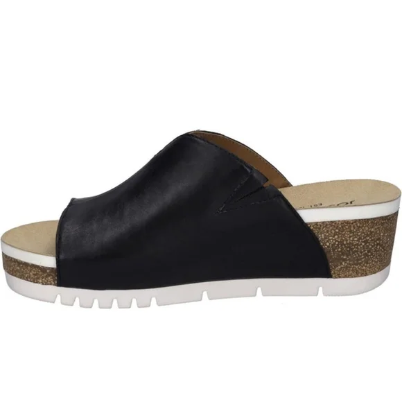 Josef Seibel Black Leather Slide Mule with Cork Wedge and White Outsole - Picture 3 of 12